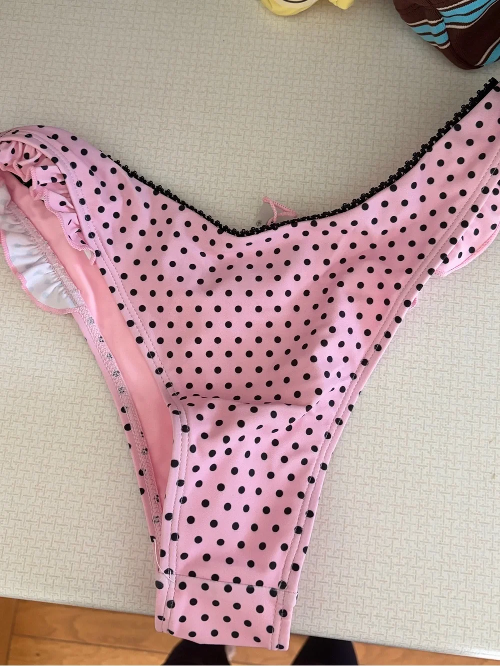 Seamolly women’s retro vintage inspired polka dot lace bow tie bikini bottom